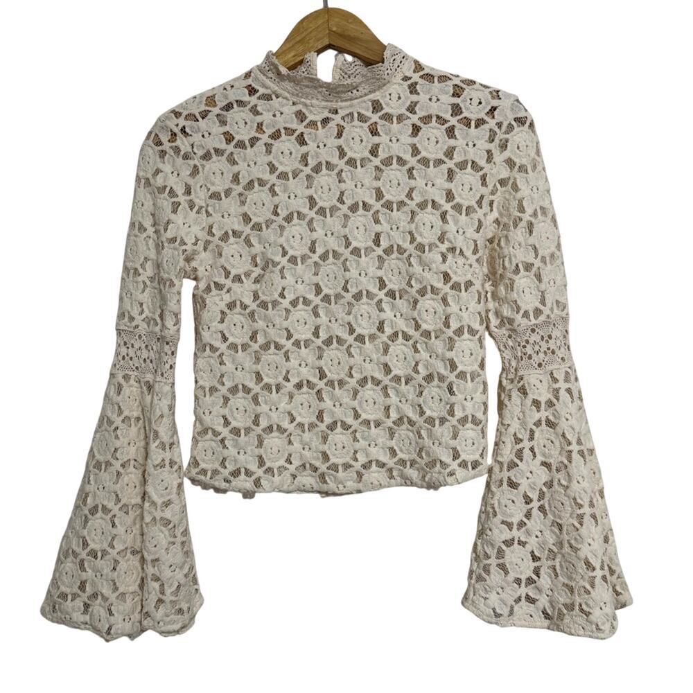 Free People Kiss and Bell Crochet Lace Top Ivory Size S